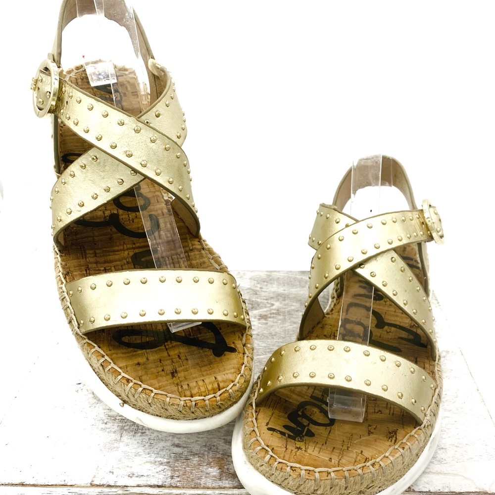 Sam Edelman Leather Buckle Strap Sandals Janette Gold Size 7.5